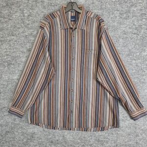 Haupt Shirt Mens XXL Brown Striped Long Sleeve Textured Button Down Casual